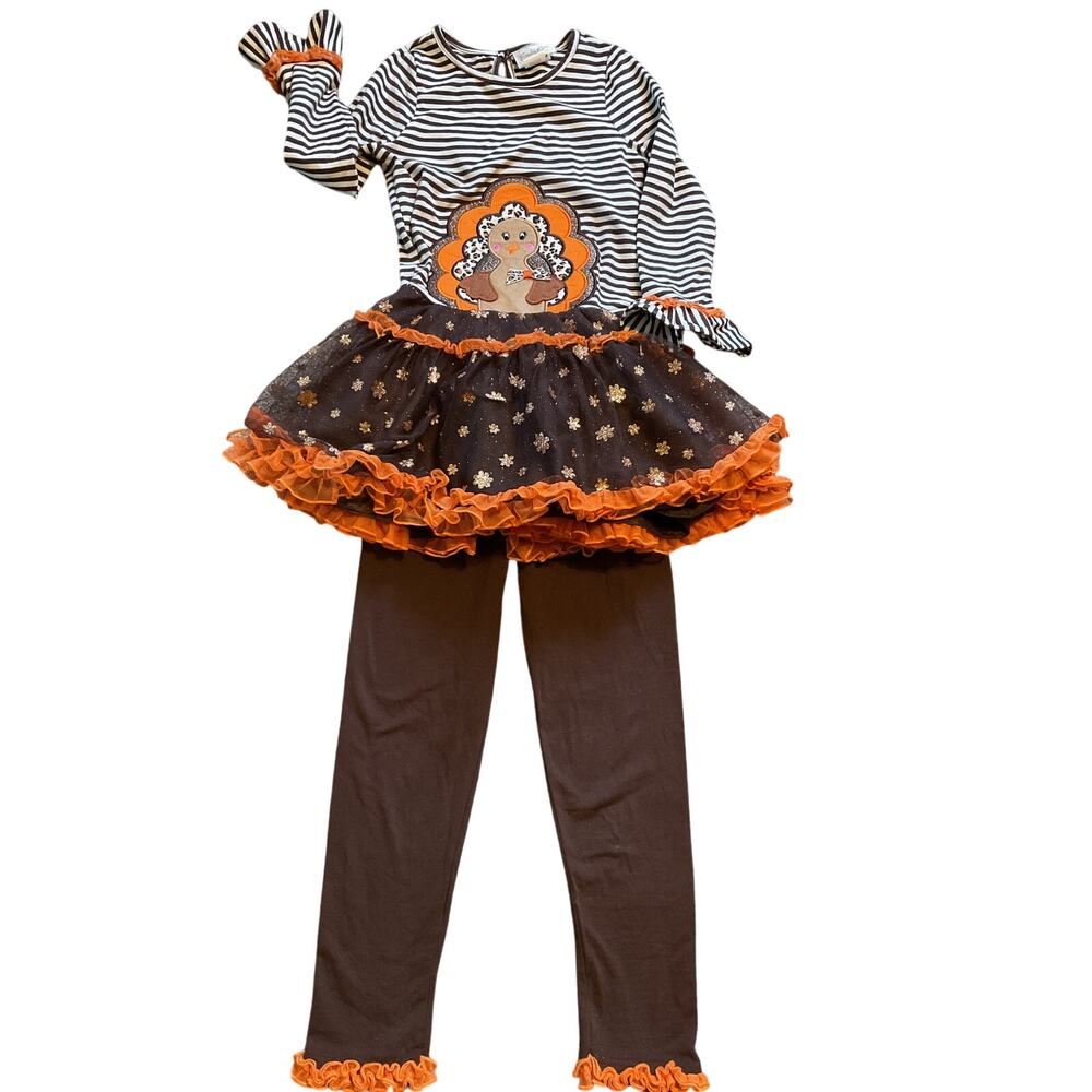 Emily Rose Girls Thanksgiving Outfit. Dress with Leggings. Size 8